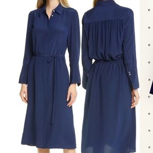 Club Monaco Shirred Back Midi Shirt Dress 100% Silk